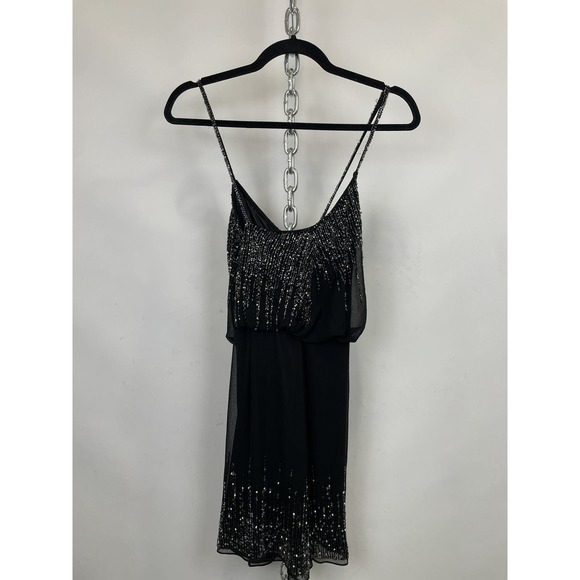 Yumi Kim Black Beaded‎ Spaghetti Strap Mini Dress Size Medium - Picture 5 of 9